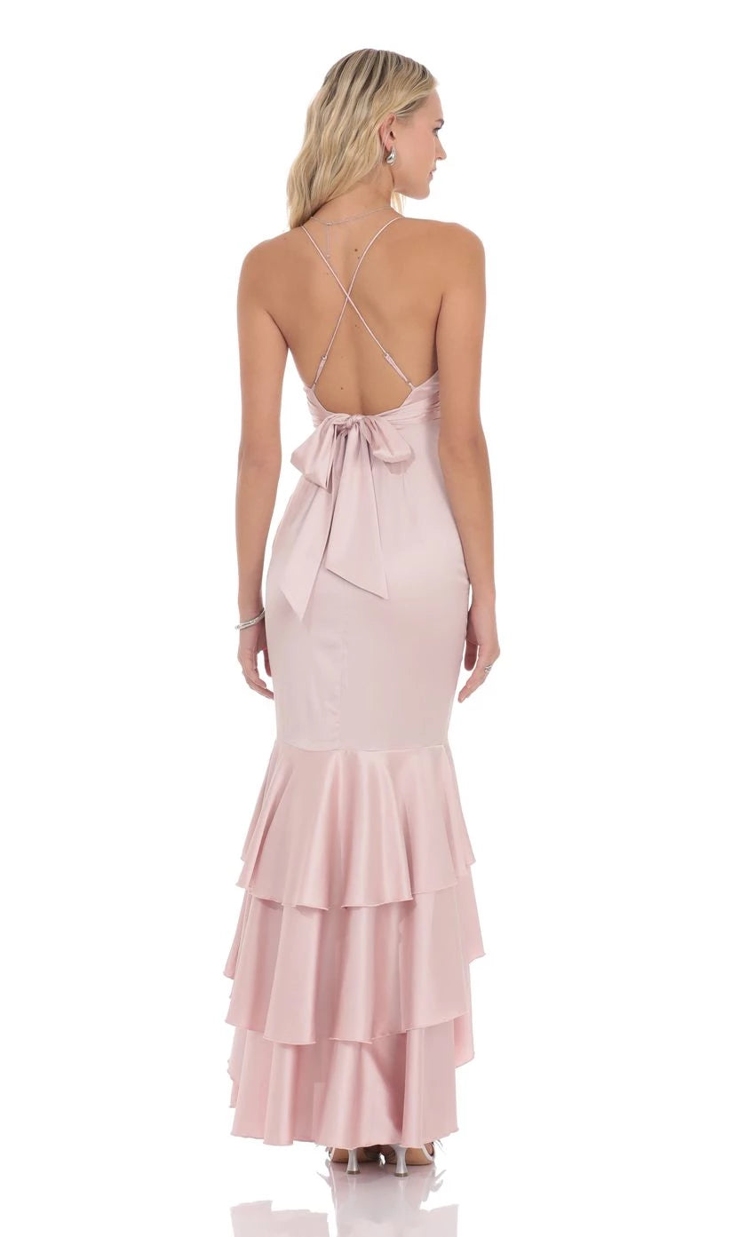 Glamorous Mermaid Spaghetti-Strap Bow-Back Ruffled Floor Length Prom Dresses