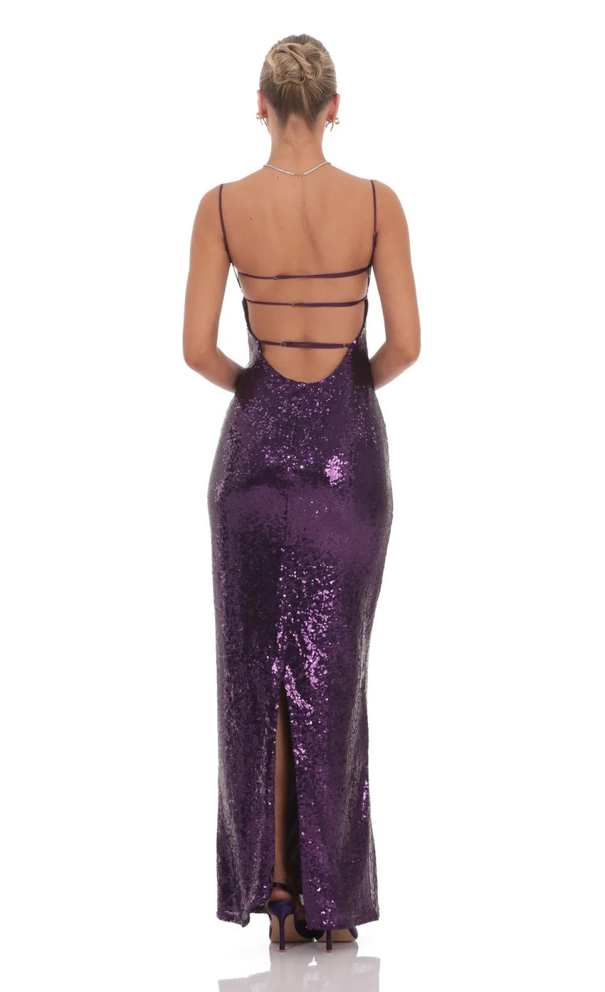 Glamorous Mermaid Spaghetti-Strap Crisscross Back Sequin Floor Length Prom Dresses