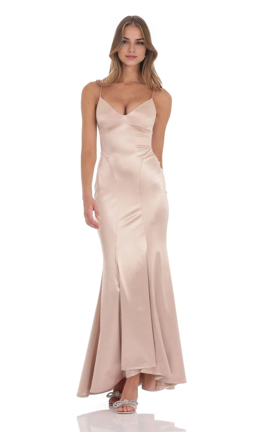 Glamorous Mermaid Spaghetti-Strap Crisscross-Lace Back Floor Length Prom Dresses