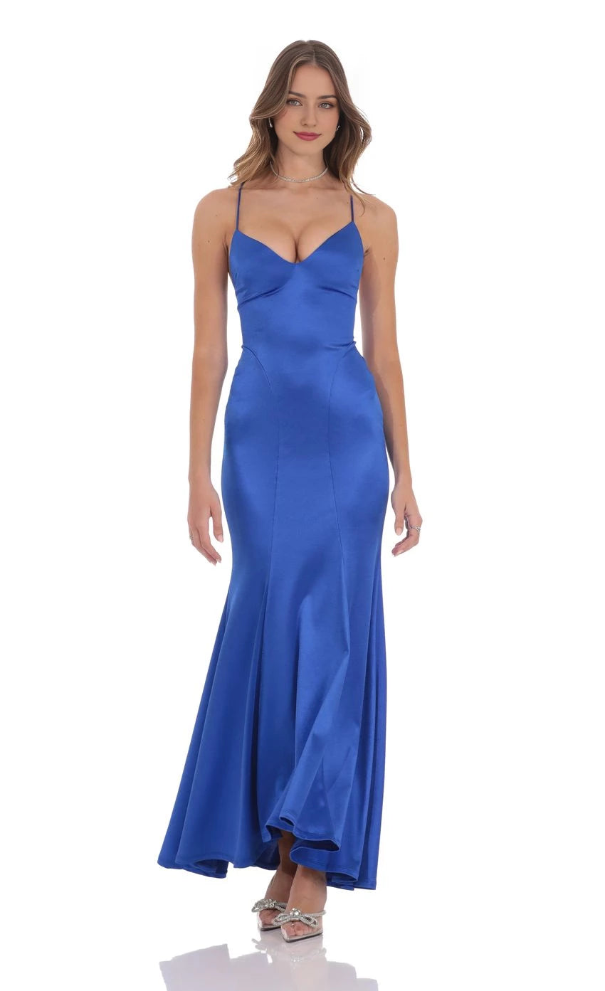Glamorous Mermaid Spaghetti-Strap Crisscross-Lace Back Floor Length Prom Dresses