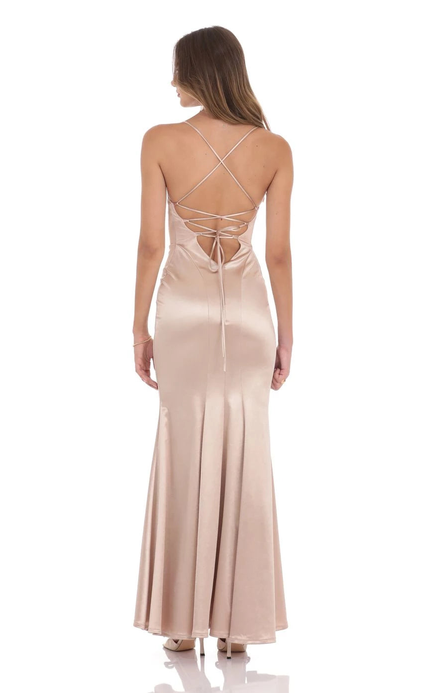 Glamorous Mermaid Spaghetti-Strap Crisscross-Lace Back Floor Length Prom Dresses