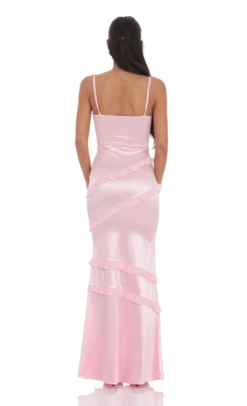 Glamorous Mermaid Spaghetti-Strap Ruffled V-Neck Floor Length Prom Dresses
