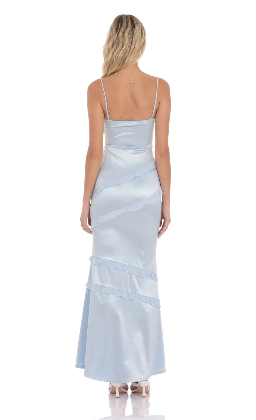 Glamorous Mermaid Spaghetti-Strap Ruffled V-Neck Floor Length Prom Dresses