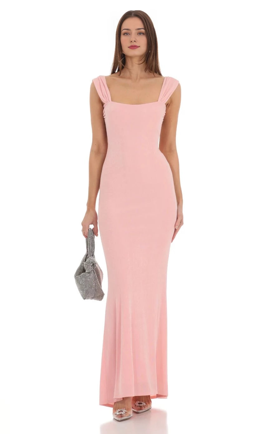 Glamorous Mermaid Square-Neck Cap-Sleeve Open-Back Floor Length Prom Dresses