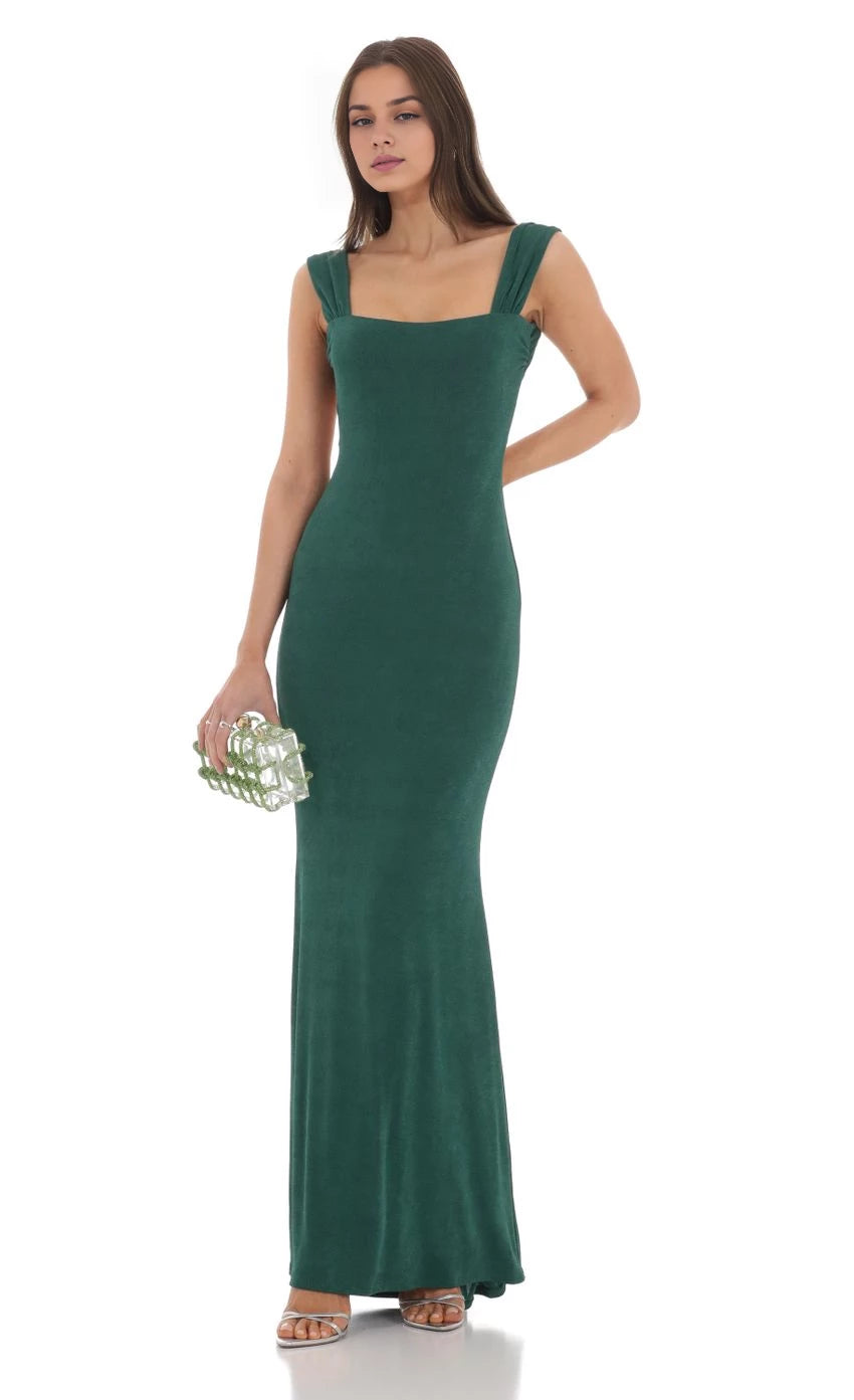 Glamorous Mermaid Square-Neck Cap-Sleeve Open-Back Floor Length Prom Dresses