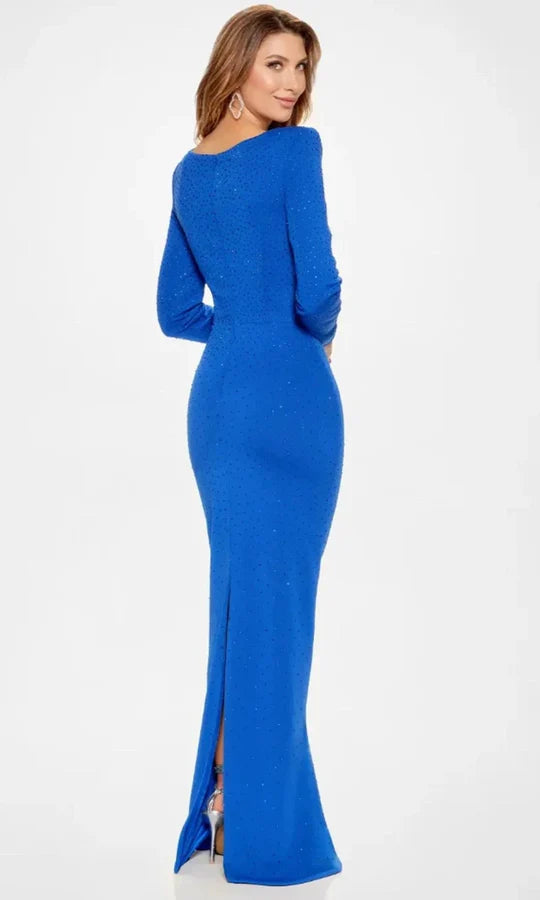 Glamorous Mermaid Square-Neck Long-Sleeve-Zip-Back Royal Blue Sequin Crepe Floor-Length Mother of the Bride Dresses