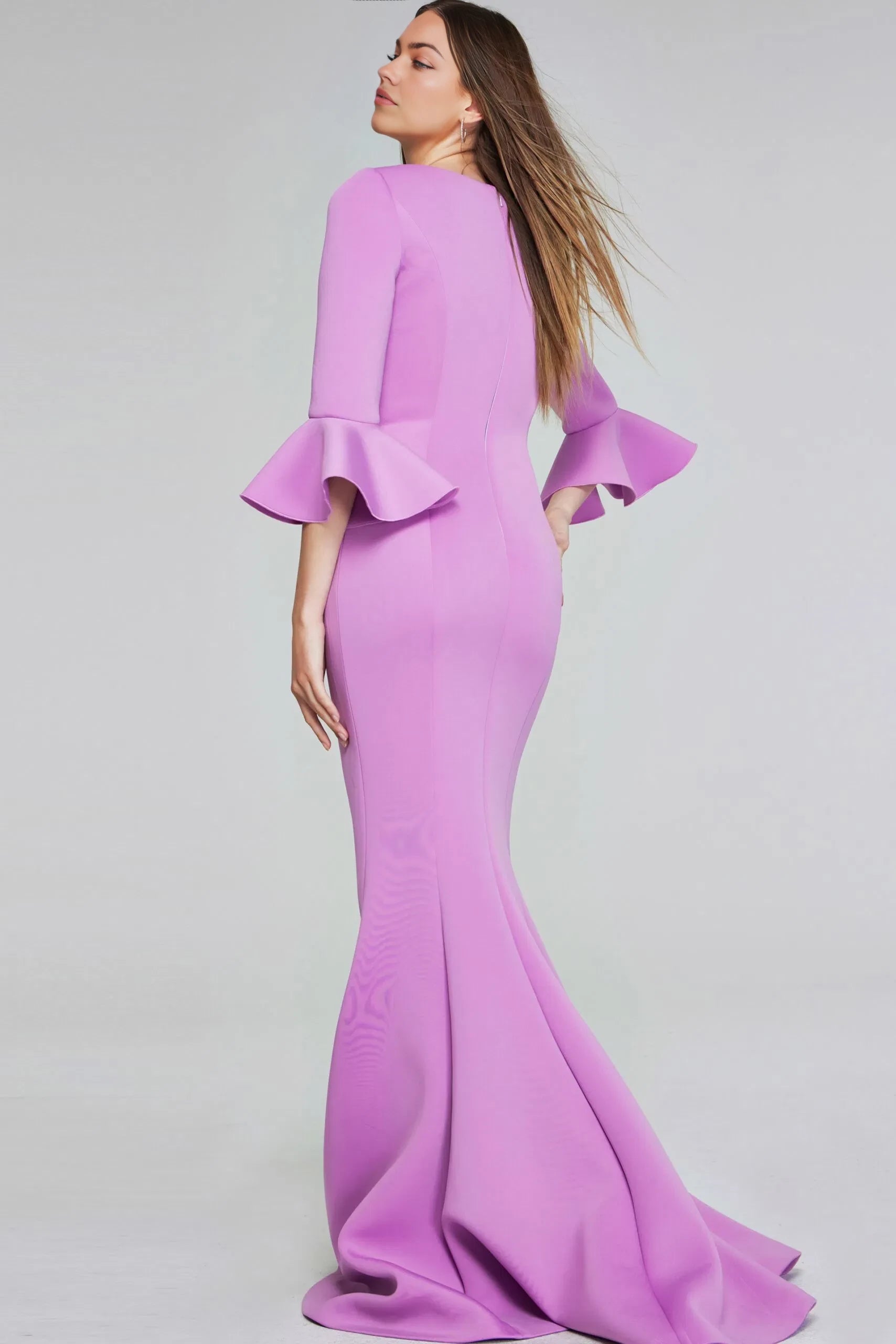 Glamorous Mermaid Square-Neck Ruffled-Bell-Sleeve Ruched-Bodice Long Length Evening Dresses