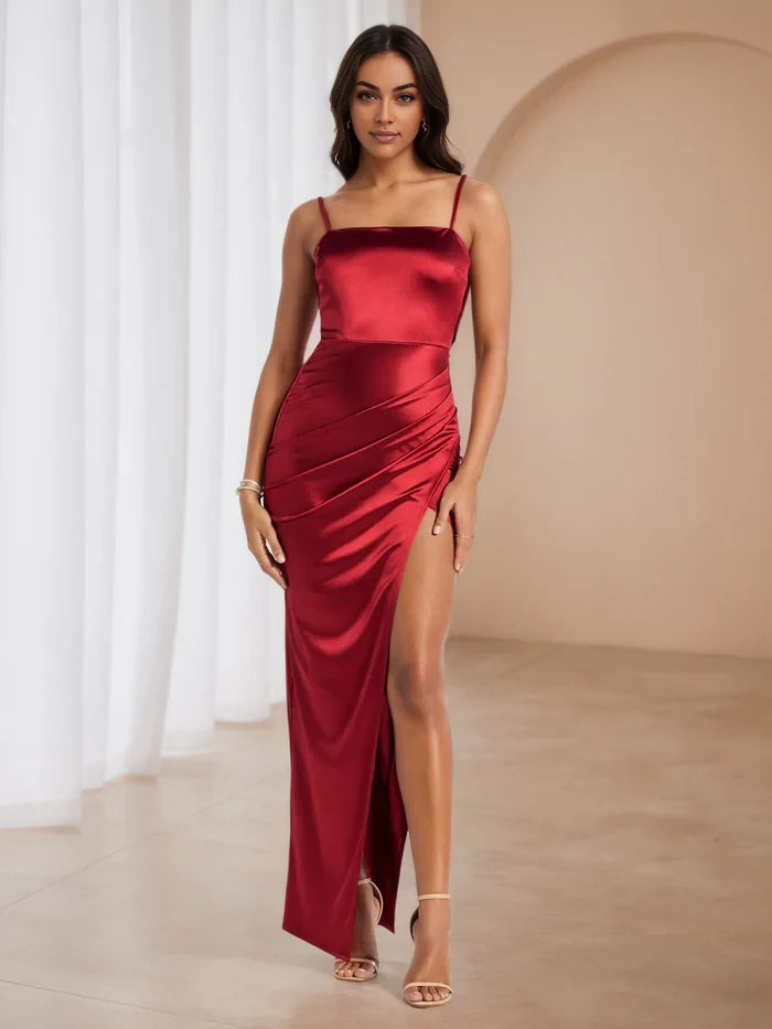 Glamorous Mermaid Square Neck Sleeveless Bow Back Floor Length Prom Dresses