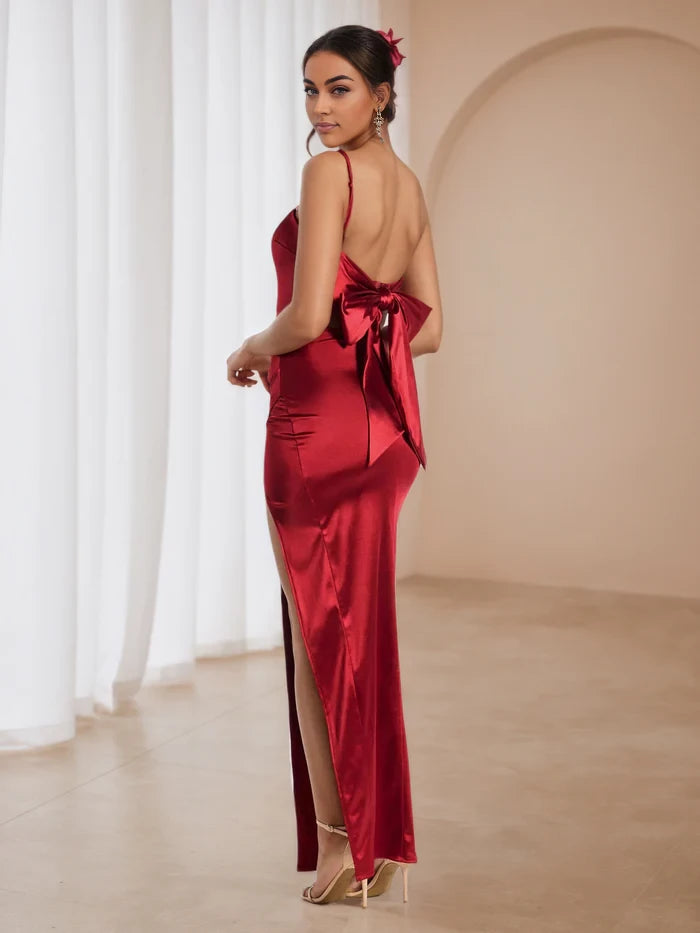Glamorous Mermaid Square Neck Sleeveless Bow Back Floor Length Prom Dresses