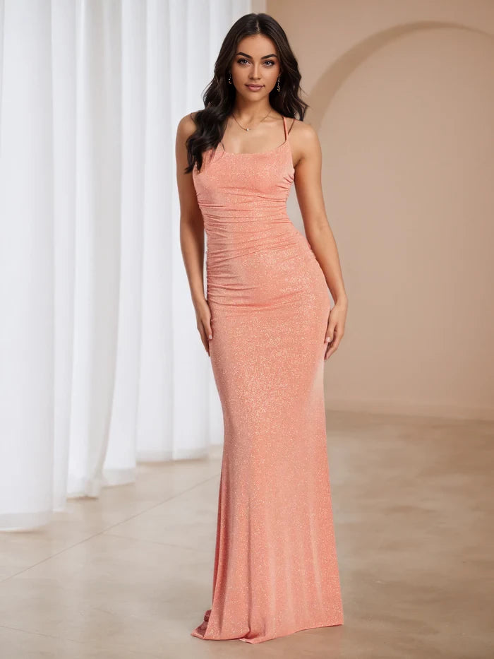 Glamorous Mermaid Square Neck Sleeveless Lace - Up Back Floor Length Prom Dresses