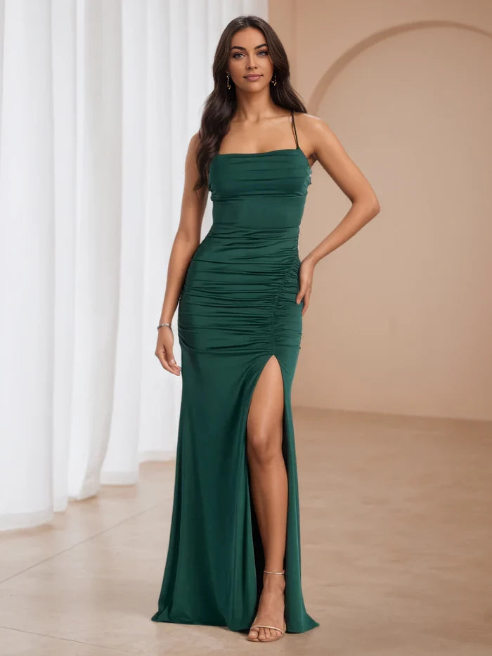 Glamorous Mermaid Square Neck Sleeveless Lace - Up Back Floor Length Prom Dresses