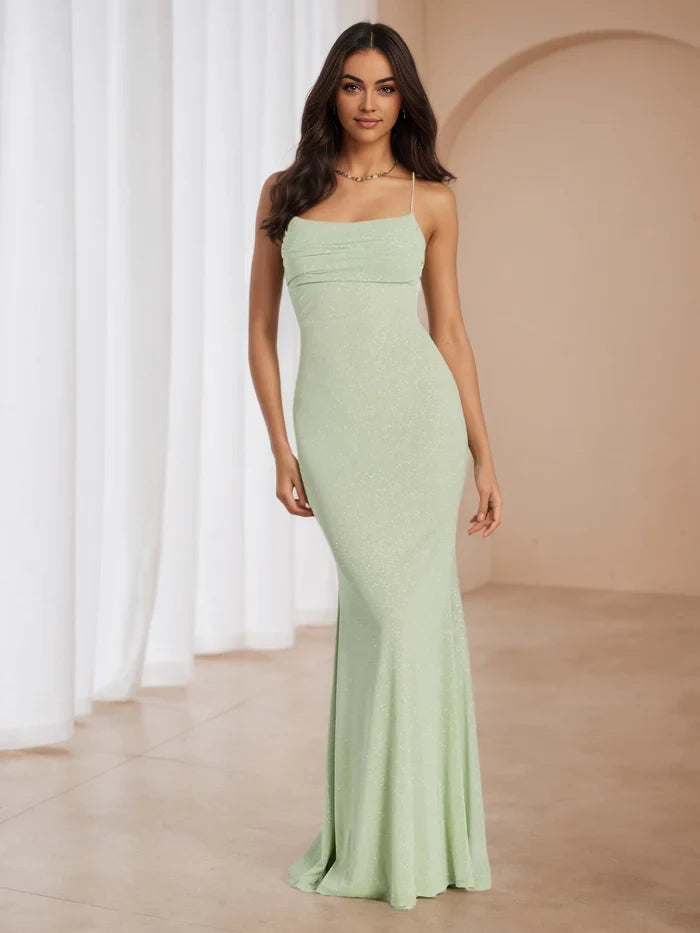 Glamorous Mermaid Square Neck Sleeveless Lace - Up Back Floor Length Prom Dresses