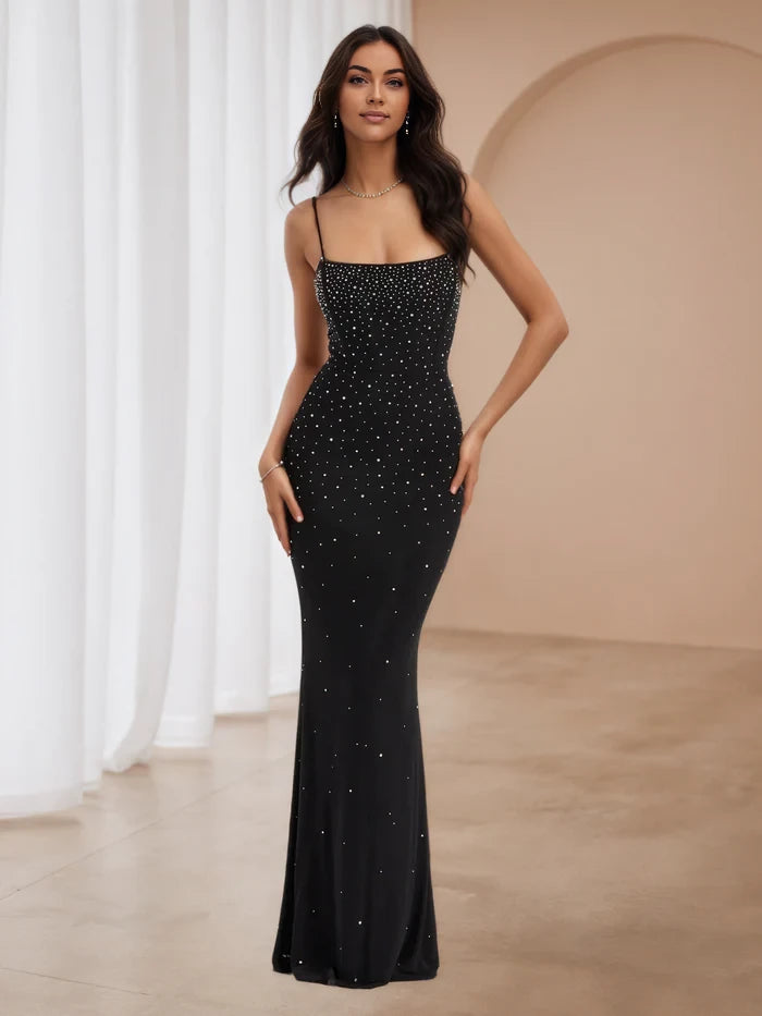 Glamorous Mermaid Square Neck Sleeveless Lace - Up Back Floor Length Prom Dresses