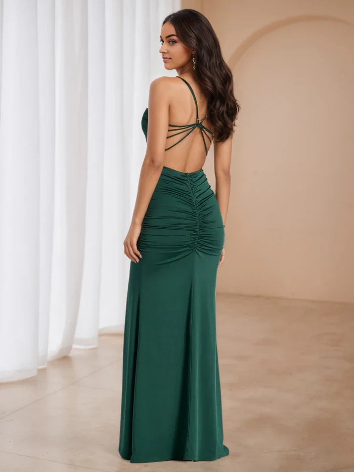 Glamorous Mermaid Square Neck Sleeveless Lace - Up Back Floor Length Prom Dresses