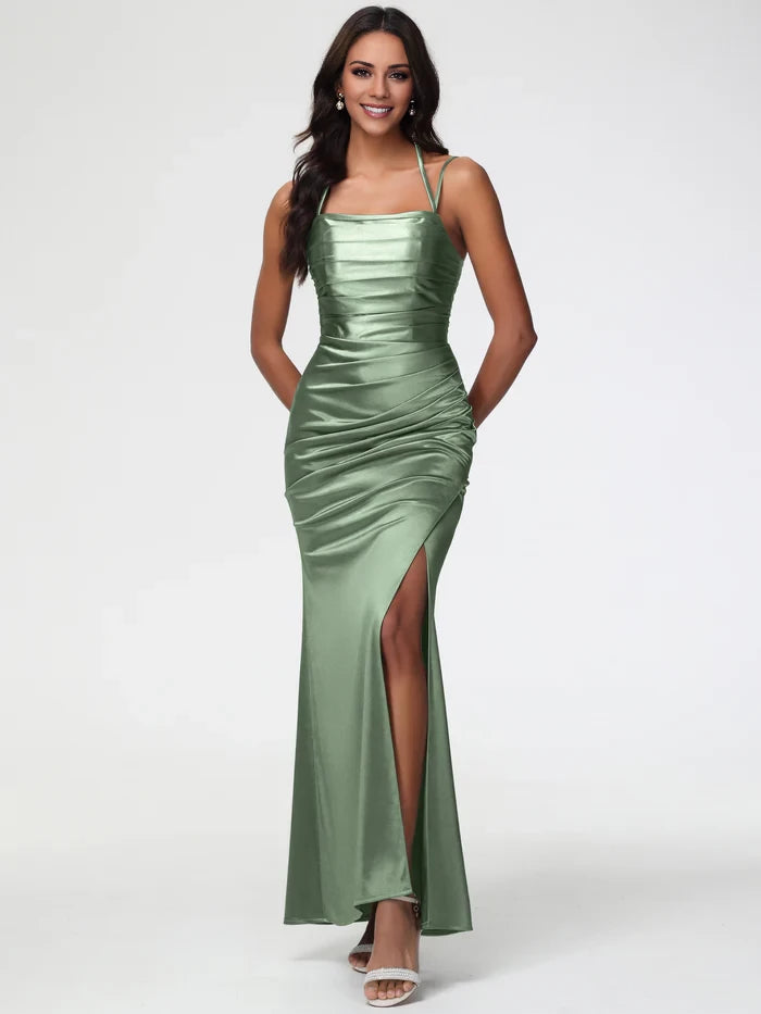 Glamorous Mermaid Square Neck Sleeveless Lace - Up Back Long Length Prom Dresses