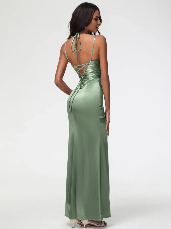 Glamorous Mermaid Square Neck Sleeveless Lace - Up Back Long Length Prom Dresses