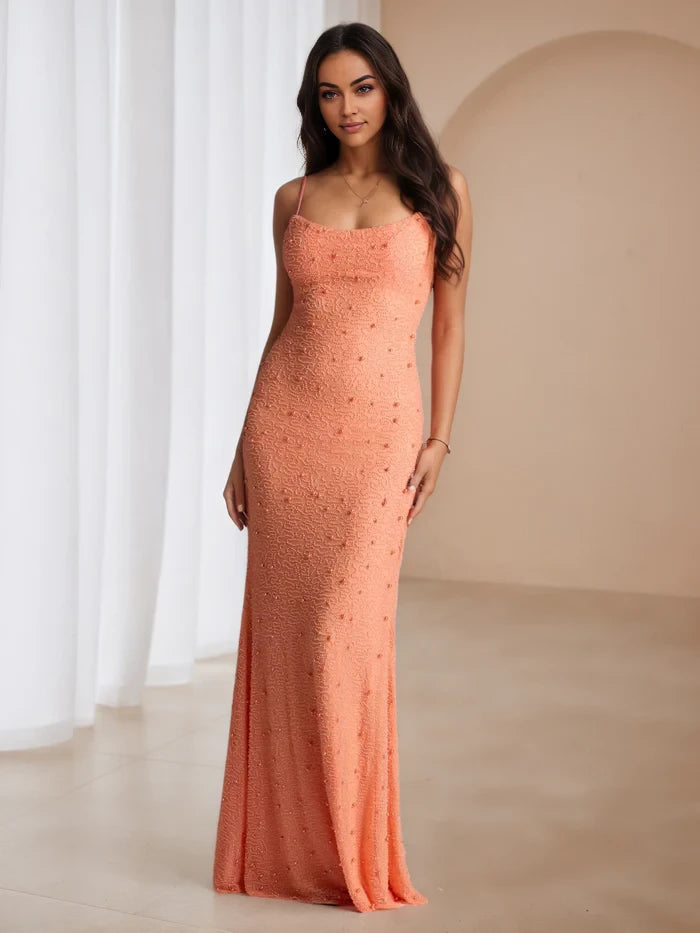 Glamorous Mermaid Square Neck Sleeveless Open Back Floor Length Prom Dresses