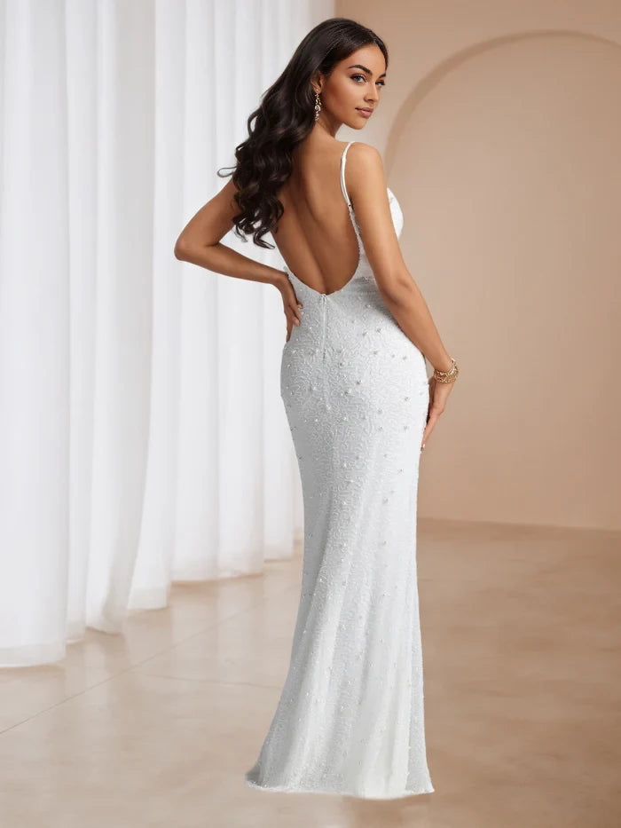 Glamorous Mermaid Square Neck Sleeveless Open Back Floor Length Prom Dresses