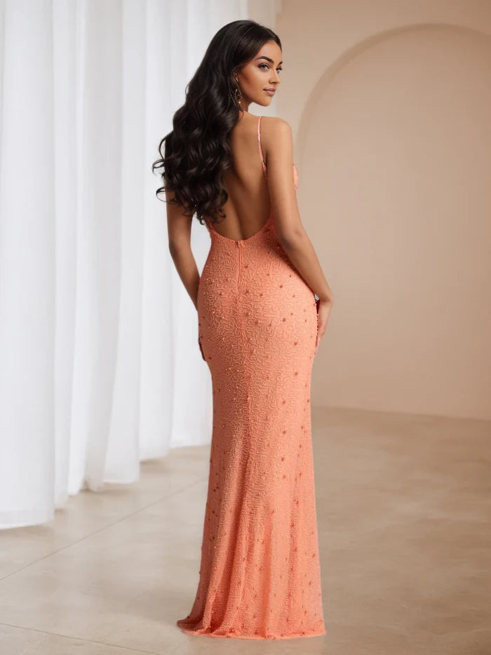 Glamorous Mermaid Square Neck Sleeveless Open Back Floor Length Prom Dresses