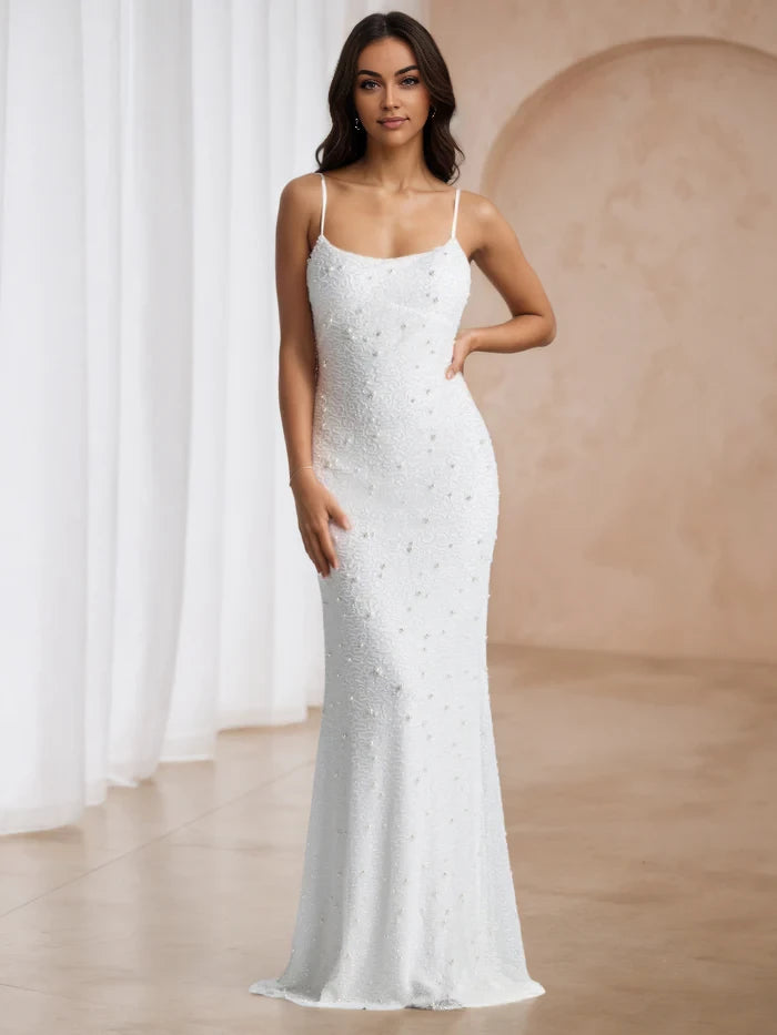 Glamorous Mermaid Square Neck Sleeveless Open Back Floor Length Prom Dresses