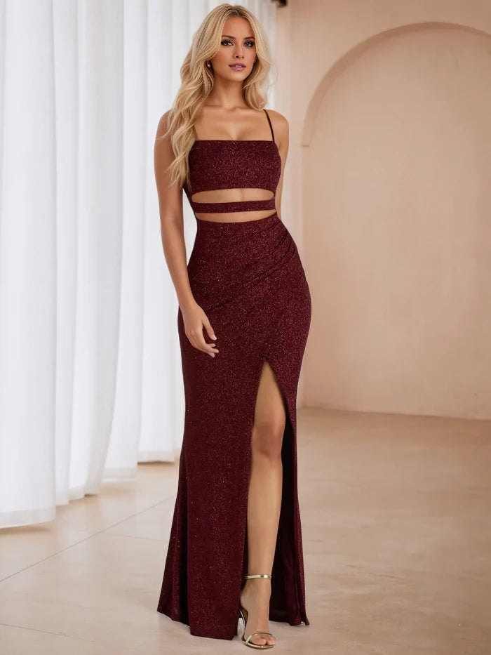 Glamorous Mermaid Square Neck Spaghetti Strap Open Back Long Length Prom Dresses