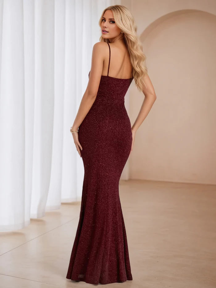 Glamorous Mermaid Square Neck Spaghetti Strap Open Back Long Length Prom Dresses