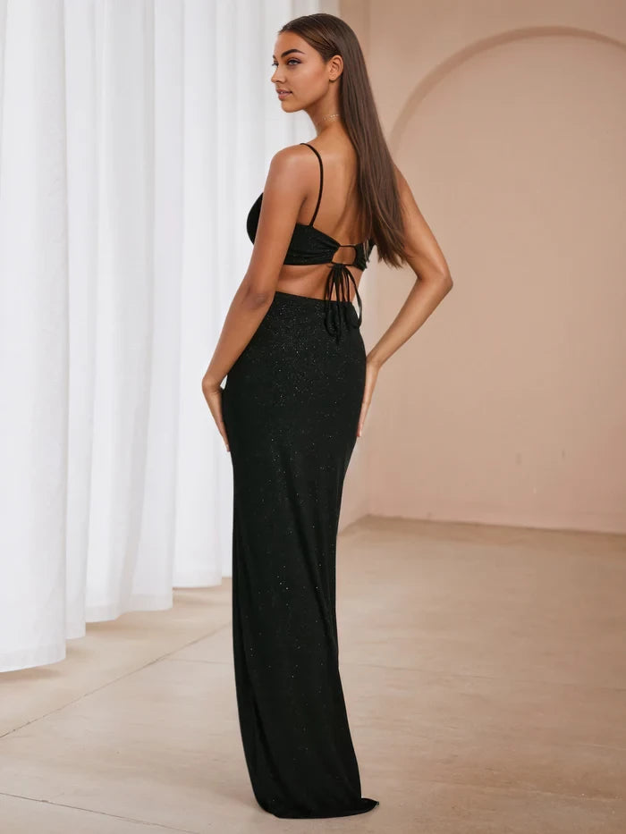 Glamorous Mermaid Square Neck Spaghetti Strap Tie - Back Long Length Prom Dresses