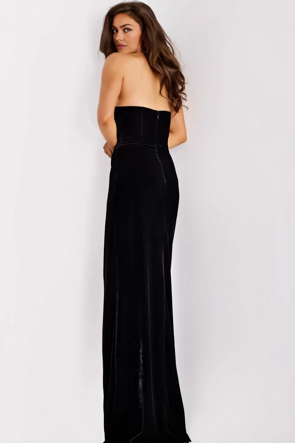 Glamorous Mermaid Strapless Beaded-Bodice Velvet High-Slit Long Length Evening Dresses