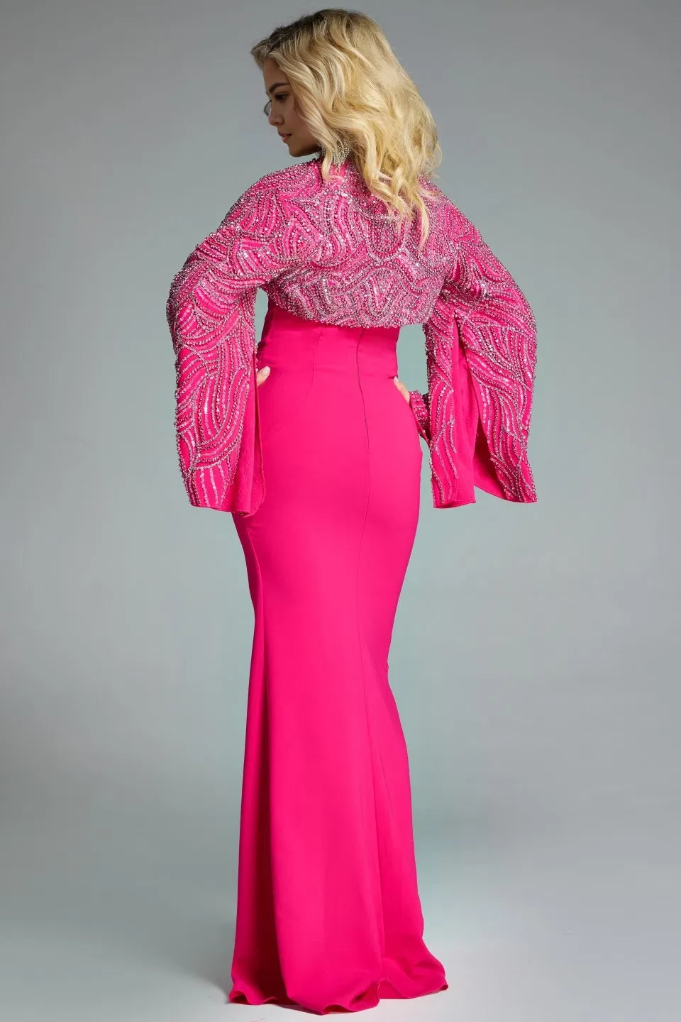 Glamorous Mermaid Strapless Beaded-Cape-Sleeve Long Length Evening Dresses
