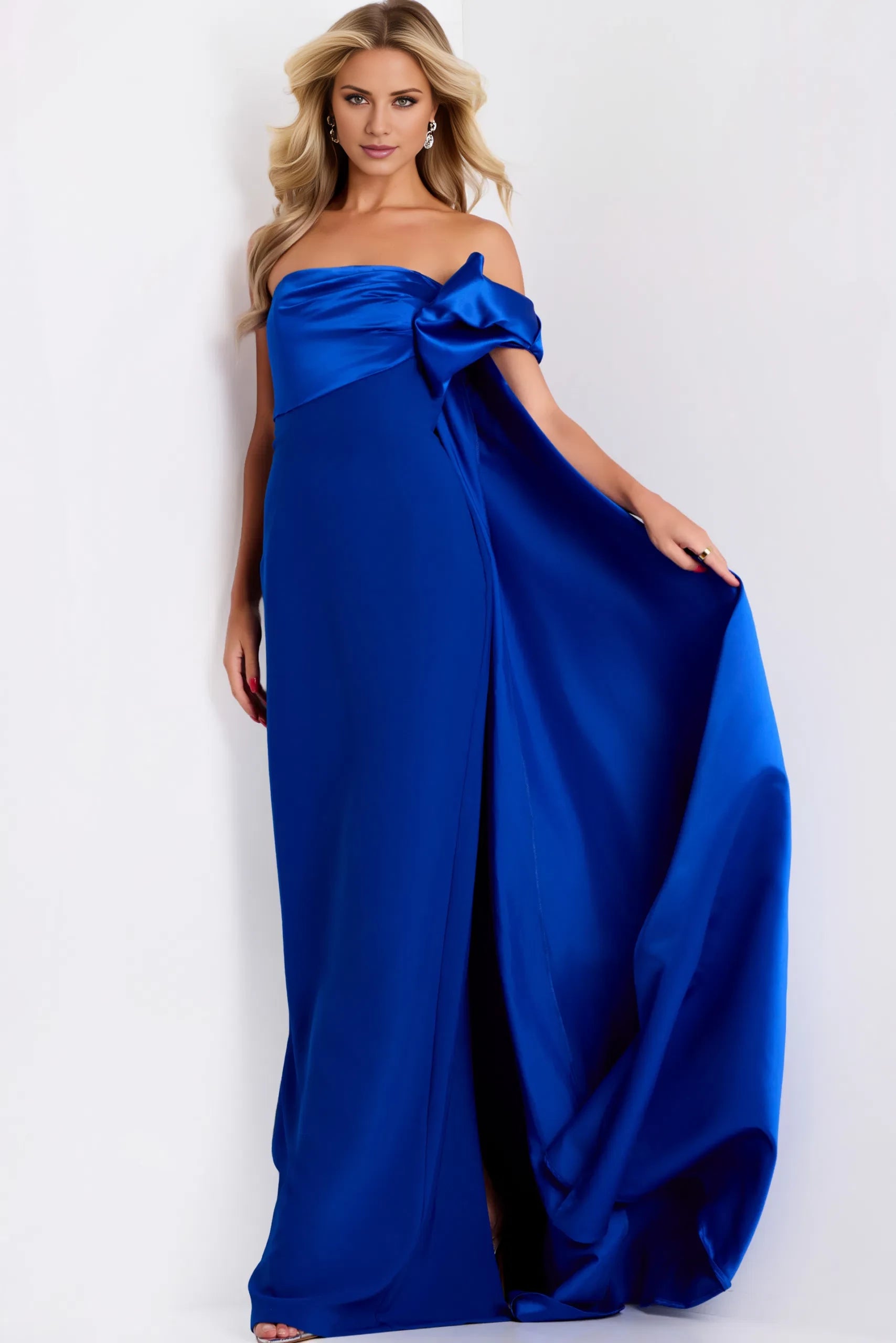 Glamorous Mermaid Strapless Bow-Accent Draped Long Length Evening Dresses