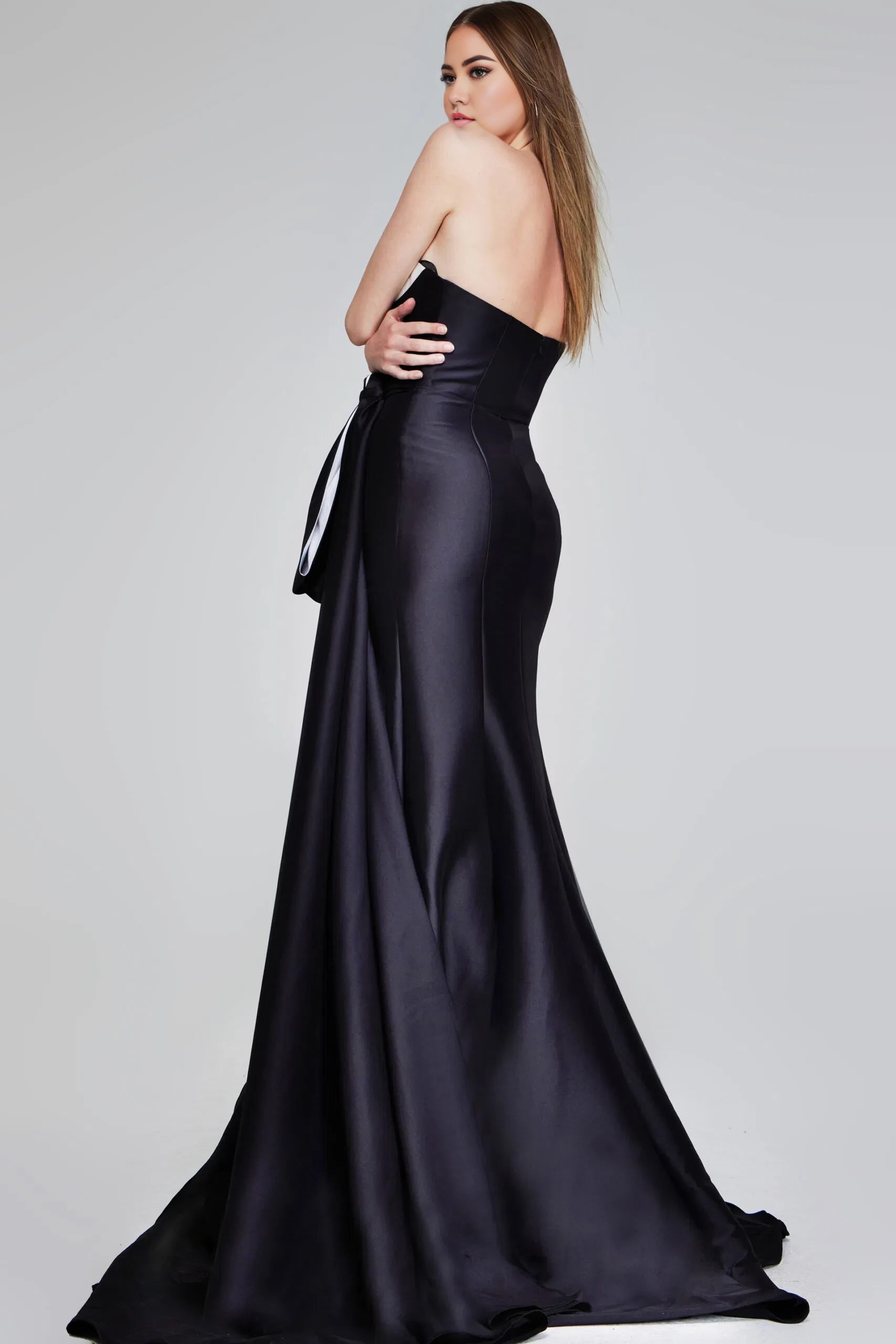Glamorous Mermaid Strapless Color-Block Oversized Bow High-Slit Long Length Evening Dresses