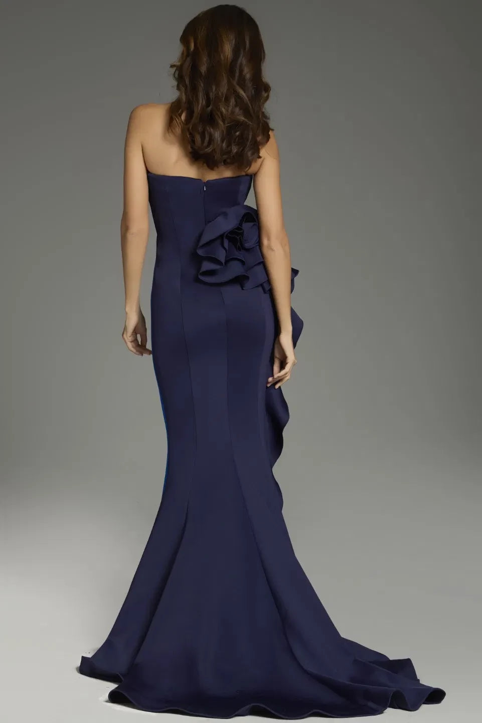 Glamorous Mermaid Strapless Color-Block Ruffled-Side Long Length Evening Dresses