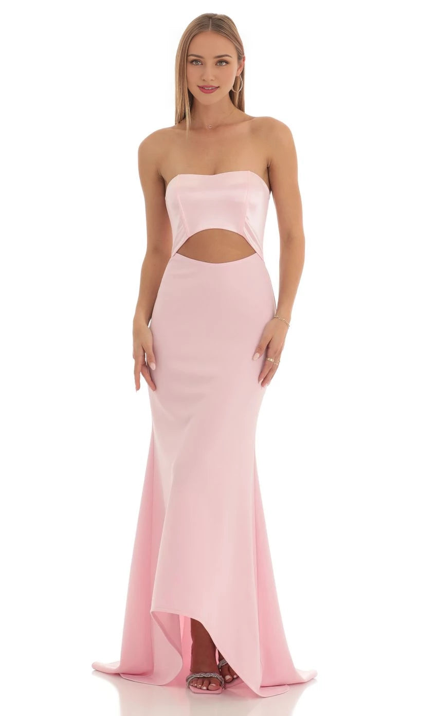 Glamorous Mermaid Strapless Cut-Out Back Floor Length Prom Dresses