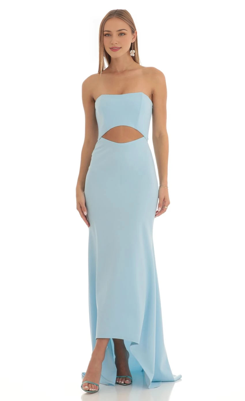 Glamorous Mermaid Strapless Cut-Out Back High-Low Prom Dresses