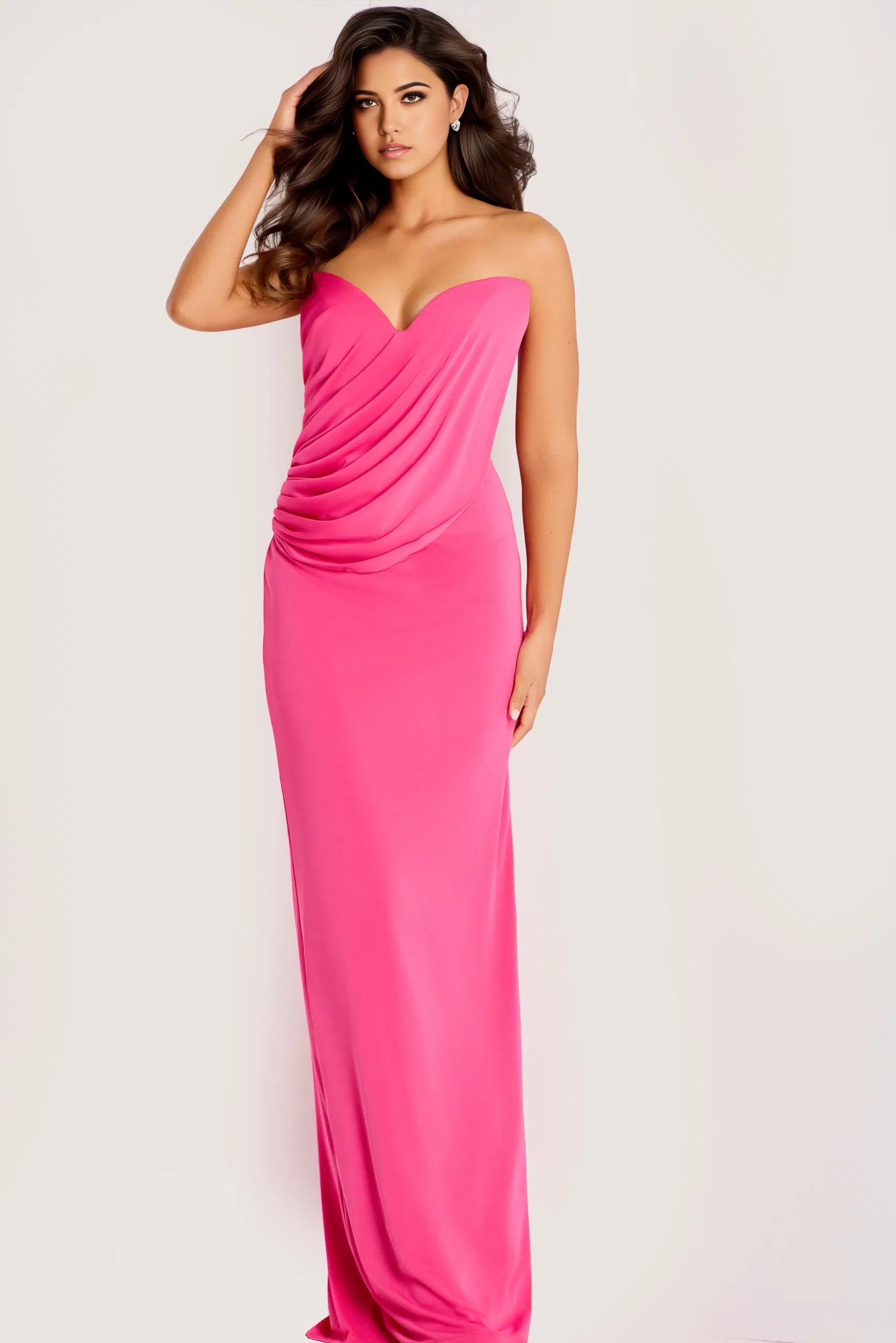 Glamorous Mermaid Strapless Draped-Accent Asymmetric High-Slit Long Length Evening Dresses