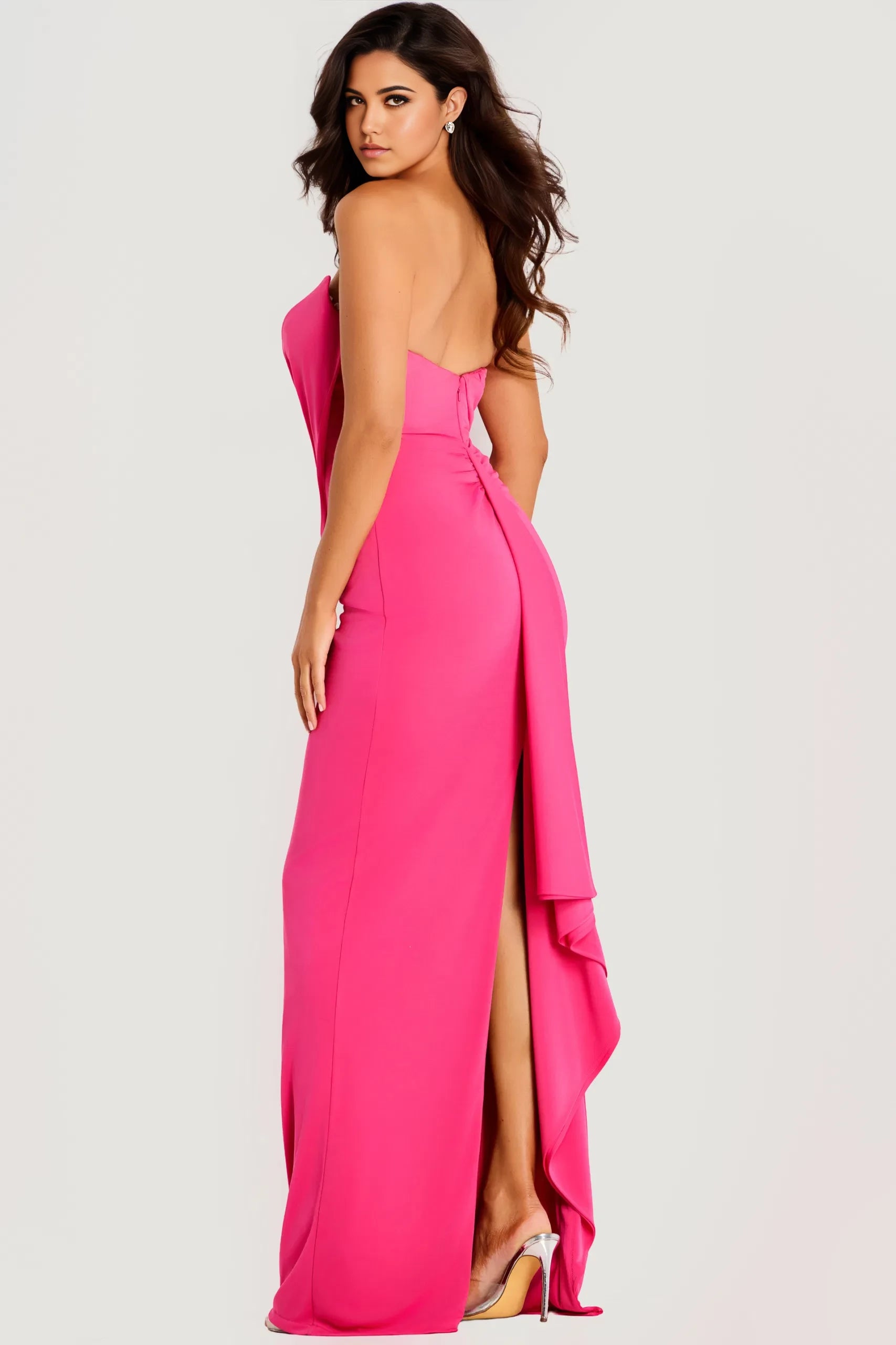 Glamorous Mermaid Strapless Draped-Accent Asymmetric High-Slit Long Length Evening Dresses