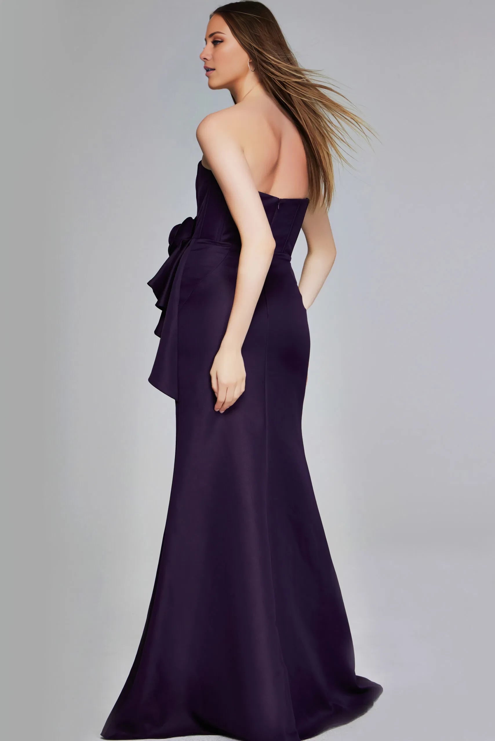 Glamorous Mermaid Strapless Floral-Accent High-Slit Draped-Sleeve Long Length Evening Dresses