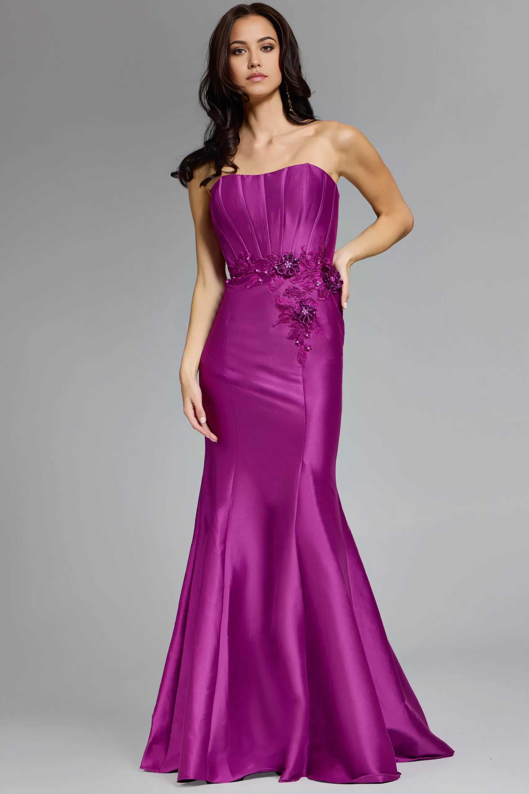 Glamorous Mermaid Strapless Floral-Embroidered Open-Back Long Length Evening Dresses