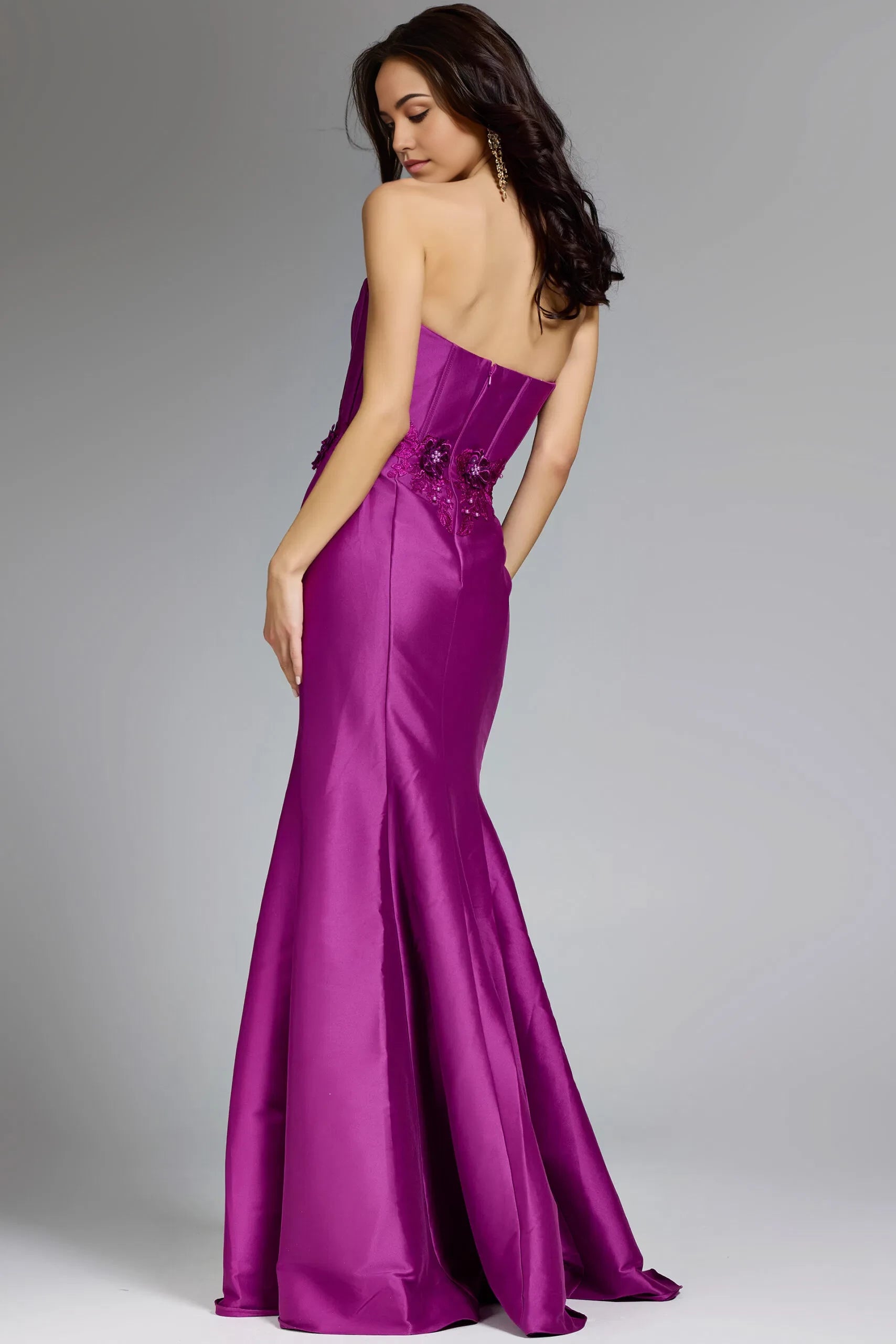 Glamorous Mermaid Strapless Floral-Embroidered Open-Back Long Length Evening Dresses