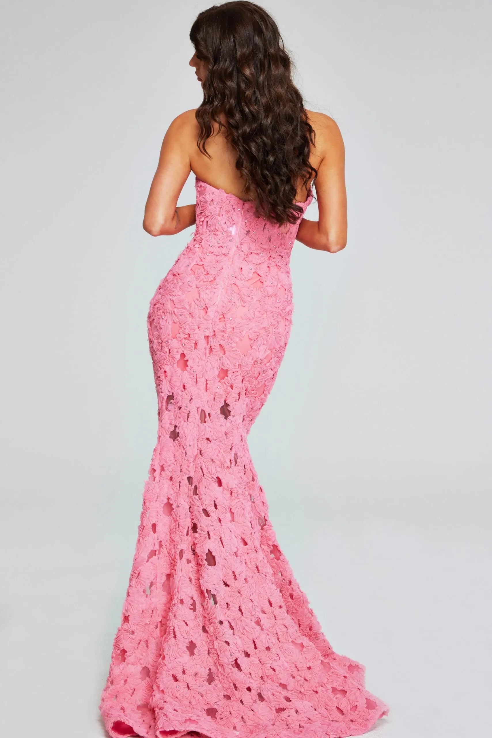 Glamorous Mermaid Strapless Floral-Lace Sheer-Detail Long Length Evening Dresses