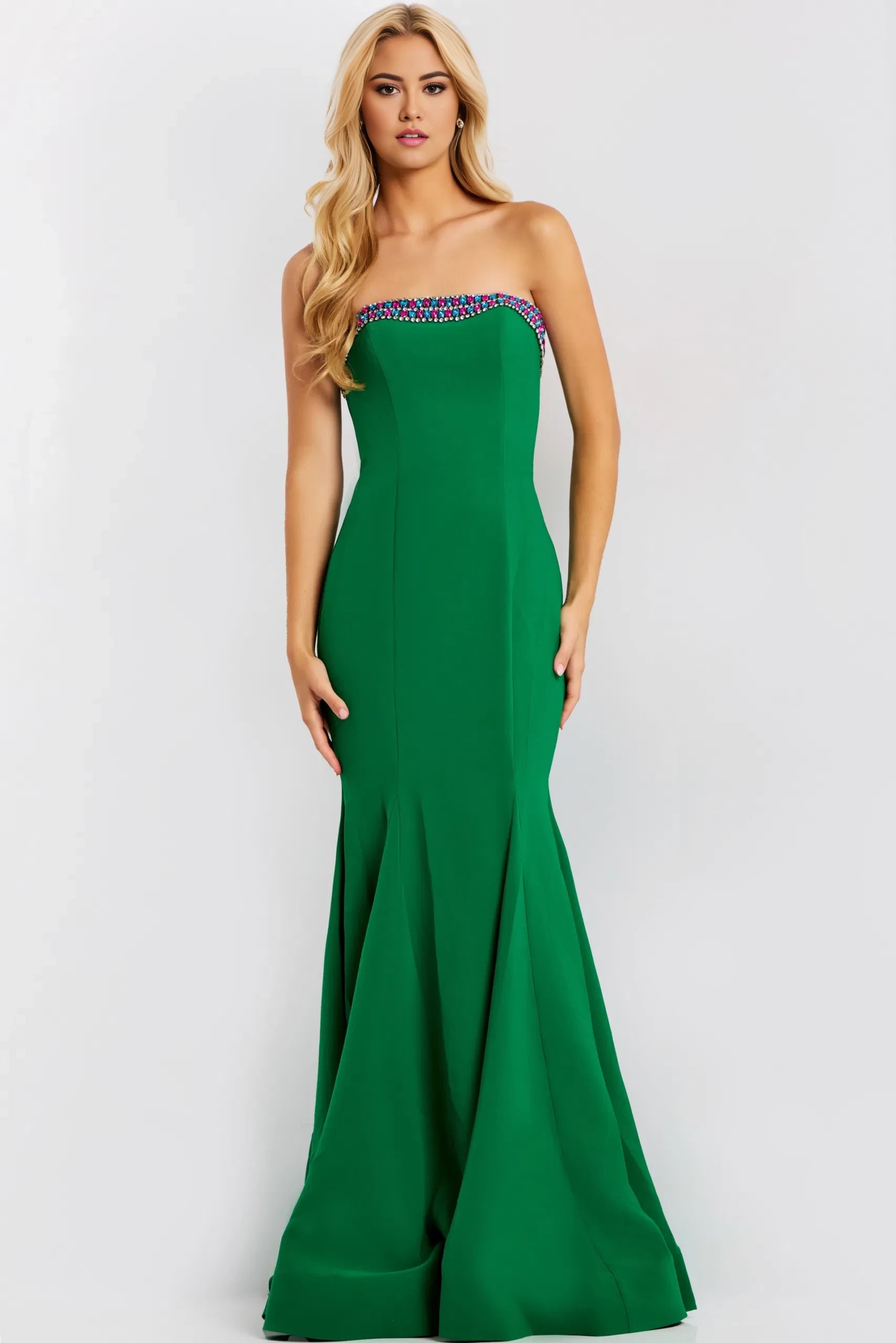 Glamorous Mermaid Strapless Multi-Crystal-Accent Sleeveless Long Length Evening Dresses