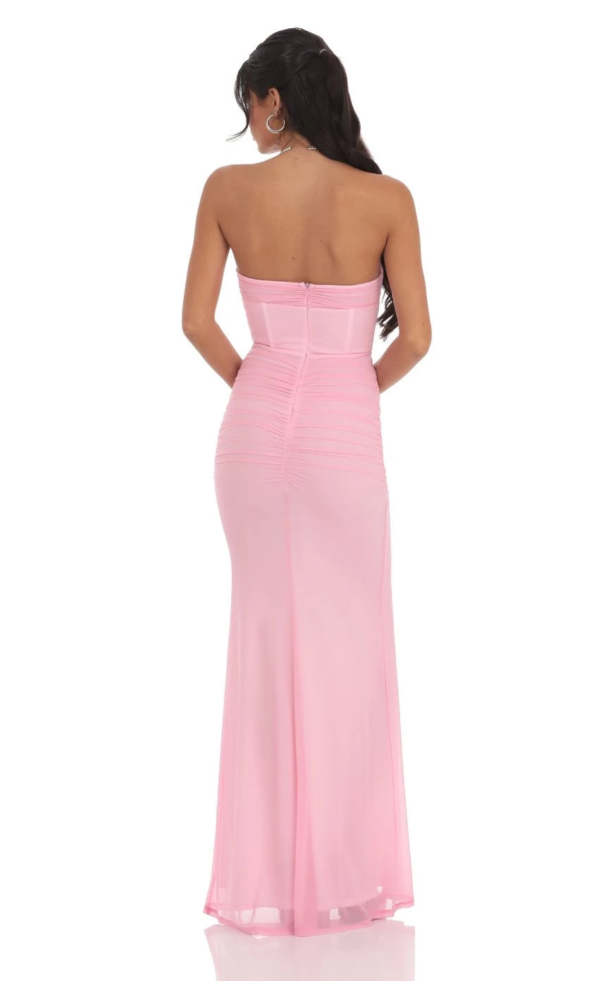 Glamorous Mermaid Strapless Ruched Corset-Detail Floor Length Prom Dresses