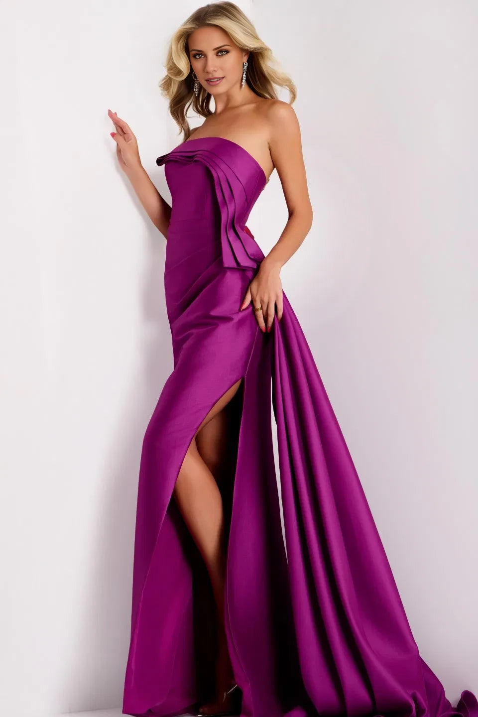 Glamorous Mermaid Strapless Ruffle-Accent Slit-Accent Long Length Evening Dresses