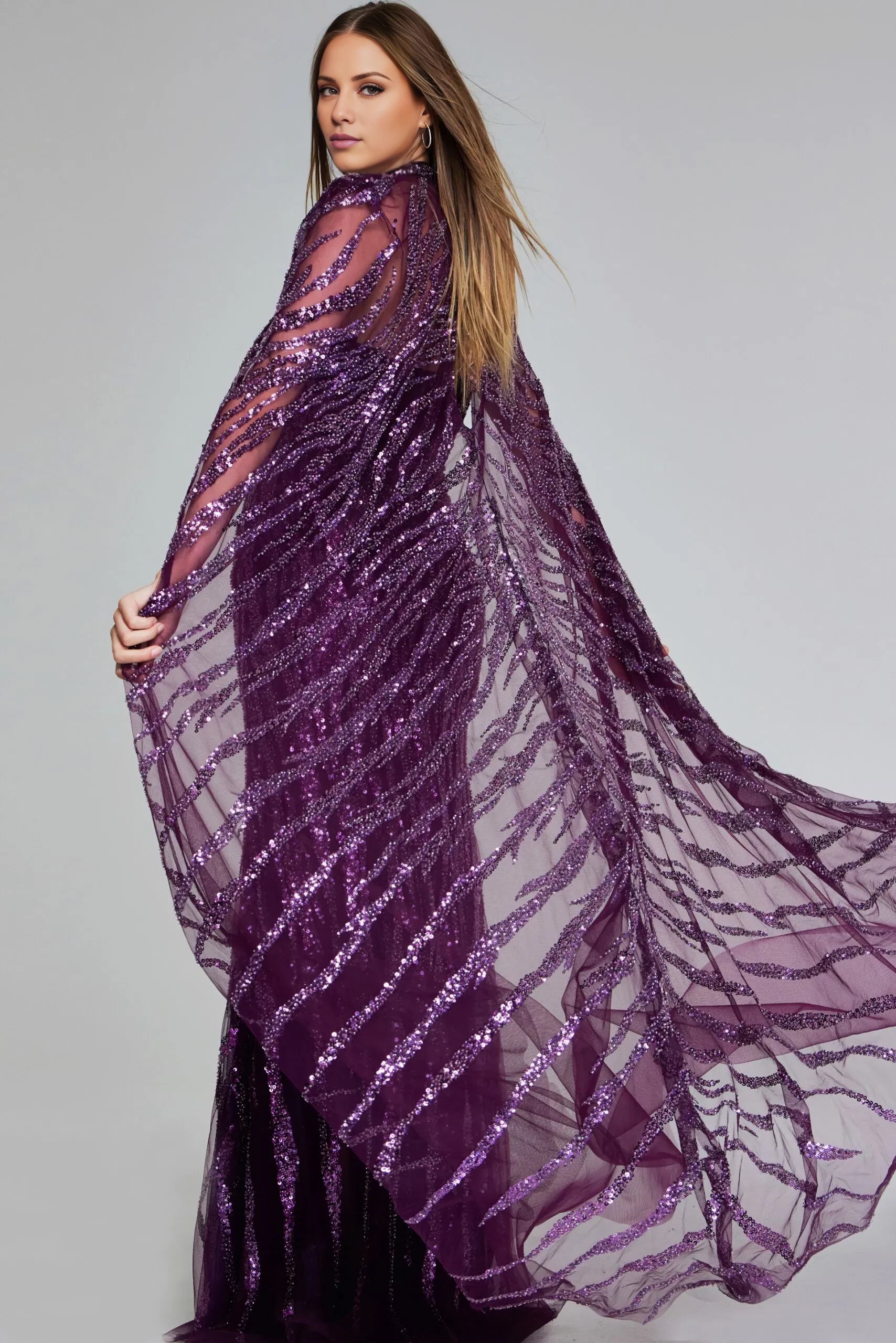 Glamorous Mermaid Strapless Sequin-Cape-Accent Long Length Evening Dresses