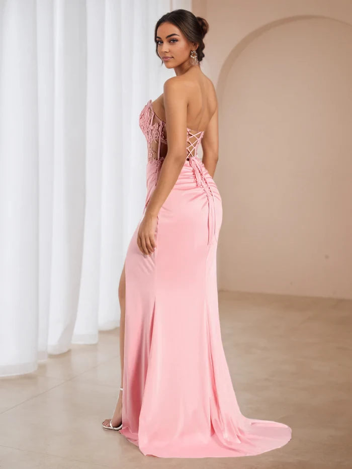 Glamorous Mermaid Strapless Sleeveless Lace - Up Back Floor Length Prom Dresses
