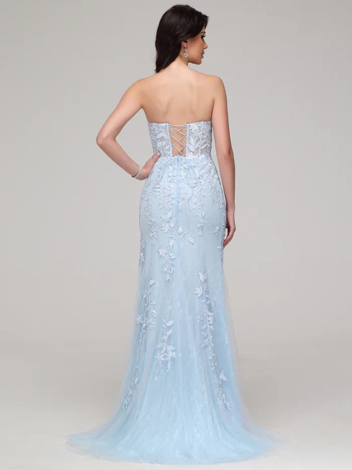 Glamorous Mermaid Strapless Sleeveless Lace - Up Back Long Length Prom Dresses