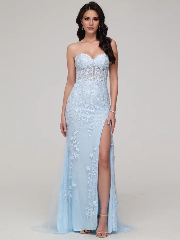 Glamorous Mermaid Strapless Sleeveless Lace - Up Back Long Length Prom Dresses