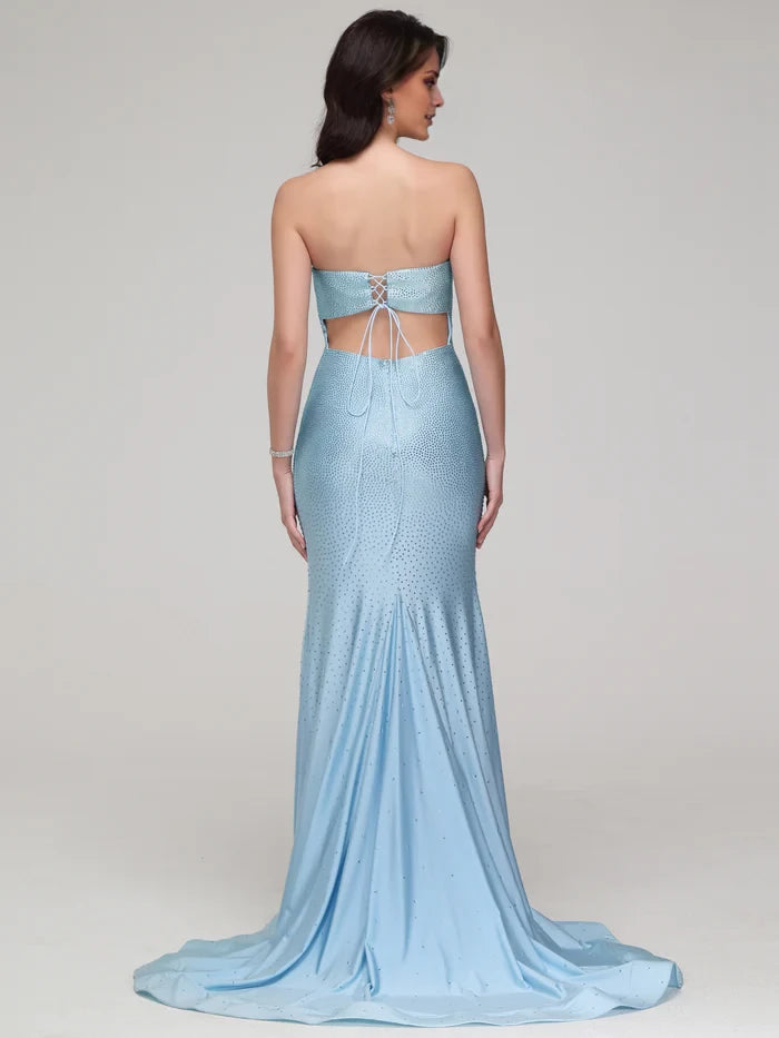 Glamorous Mermaid Strapless Sleeveless Lace - Up Back Long Length Prom Dresses