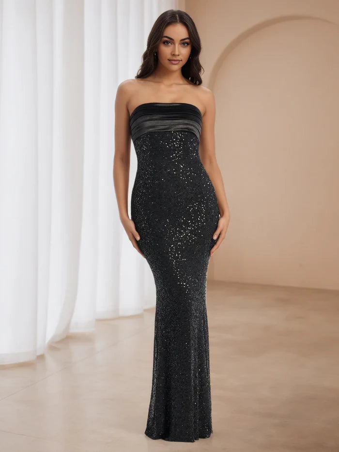 Glamorous Mermaid Strapless Sleeveless Zipper Back Floor Length Prom Dresses
