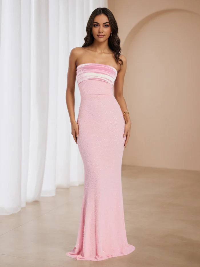 Glamorous Mermaid Strapless Sleeveless Zipper Back Floor Length Prom Dresses